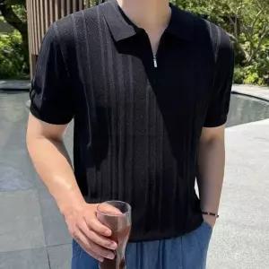 [피팅남]남자 제넵 여름 린넨 워셔블 카라 반집업 반팔니트