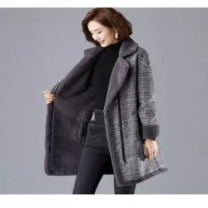 퍼코트 퍼자켓 체크 W47150 털코트 퍼안감 겨울코트 체크코트 모직코트