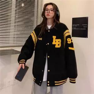 [STYLELUX]DC 자수 레터링 여성 블루종 2컬러 오버핏 야구점퍼 LK-J012