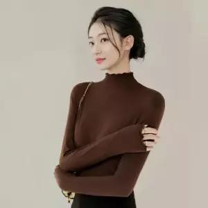 친절한탄씨 반폴라티 여성 긴팔티 슬림핏 목티 피치기모 레이어드 프릴 롱티 피치기모티 레이어드티