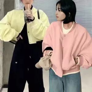 친절한탄씨 봄 가을 크롭 숏 블루종 오버핏 항공점퍼 간절기 바시티 아우터 여자가을점퍼 가을아우터
