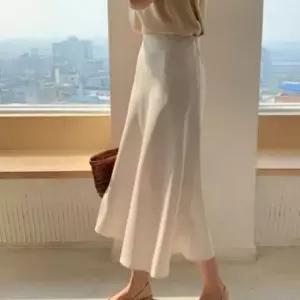 오너클랜 롱스커트 새틴 치마 하객룩 데일리 미디움 여름롱치마 여성봄롱스커트 원피스
