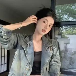 [하프클럽/]데님 재킷 카라 라이더 자켓 간절기 봄 가을 아우터