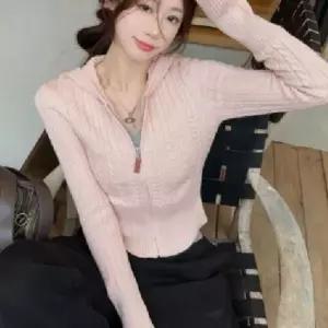 [하프클럽/]니트 가디건 여성 꽈배기 케이블 후드 집업 카디건