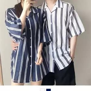 [라일리의류] Rly 남녀공용 스트라이프 반팔셔츠 여름 오버핏 커플룩