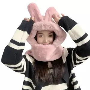 [골드스마일]레빗 일체형 후드 머플러 (핑크)