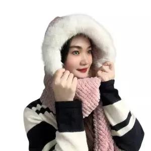 [셀러에이드]포근하루 일체형 후드 머플러 (핑크)