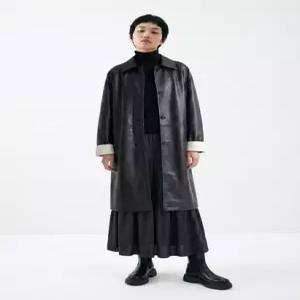 [벨 마르슈] [최초가 206 000원]Premium Faux Leather Contrast Long Coat