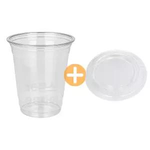 490ml 아이스컵 일회용품 플라스틱컵 평뚜껑 세트 16온스 98파이 100개입