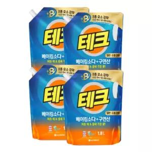 테크 배이킹소다+구연산 액체세제 일반/드럼 겸용 1.8L 4개
