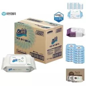 유한킴벌리 스카트 에코 종이 물티슈 캡형 E-Pack (70매 x 24개입) 1박스/살균/티슈/물티수/믈티슈/청소