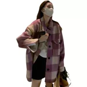 체크 셔츠 자켓 재킷 아우터 코트 봄 가을 모직 겨울 여성 울혼방 체크무늬