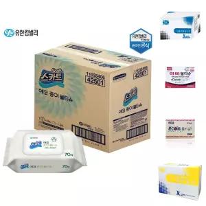 (70매 x 24개입) 유한킴벌리 스카트 에코 종이 물티슈 캡형 E-Pack 1박스/청소/두꺼운/요양/병원/교실/책상