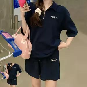 여성반팔반바지세트 여성 여름 트레이닝복 반팔 반바지 상하 네이비 세트