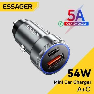 Essager 54W 차량용 충전기 5A 고속 유형 C 고속 3.0 Xiaomi  아이폰 용 QC PD SCP USB