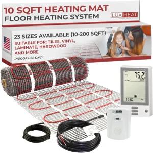 럭스히트 10평방피트 바닥 난방 매트 키트 - 120V 전기 온열 경보 UDG 프로그래머블 온도 조절기 GFCI 포함