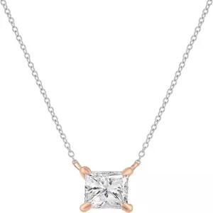 ALLORYA 0.50캐럿 프린세스 랩 재배 화이트 다이아몬드 4프롱 솔리테어 펜던트 14K 솔리드 골드 여성용 18