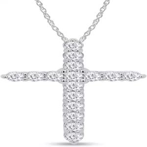 AFFY 0.50 캐럿 ctw 실험실에서 재배한 다이아몬드 크로스 펜던트 목걸이 925 스털링 실버 이상 14k 골드