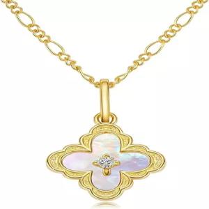 여성용 포 클로버 목걸이 14K 골드 도금 925 스털링 실버 럭키 펜던트 진주의 어머니 앙증맞은 우아하고