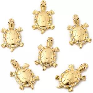 키트비즈 20Pcs 바다거북 매력 황동 거북이 바다 동물 큐빅 지르코니아 리얼 18K 금도금 펜던트 팔찌