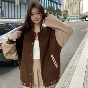 오너클랜 스타디움점퍼 여성 야구잠바 기모 배색 오버핏 캐주얼점퍼 여성점퍼 기모점퍼 야구점퍼