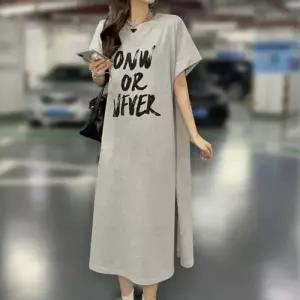 여성 데일리 여름 반팔 박스 롱 긴 원피스 그레이