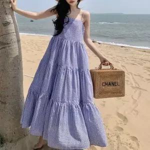 [하프클럽/] 원피스 멜빵 뷔스티에 스트라이프 플레어 홀복