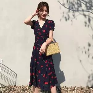 휴가룩 이쁘다요 여성 원피스 랩스타일 하객 체리 브이 휴양지 바캉스