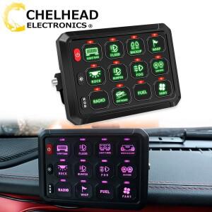 12 갱 패널 스위치 박스 24V 다기능 원격 키 패드 릴레이 시스템 컨트롤러 ON-Off For  Off Road 4x4 트럭