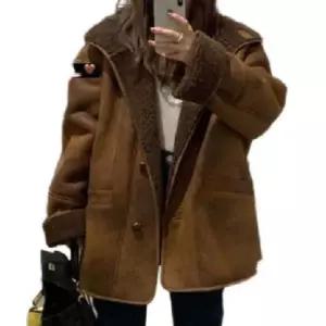 여성 무스탕 오버핏 코트 레더 롱 롱코트 자켓 여자 아우터 양털 겨울코트 겨울 모직