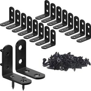 18PCS L 브래킷 코너 브래킷, 선반용 FATLODA 스테인리스 스틸 L 브래킷, 블랙 스몰 직각 브래킷, 72PCS 나사가 있는 목재 가구 캐비닛 의자용 금속 코너 브래킷(1.57x1.57인치)