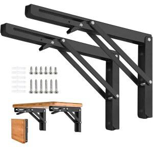 AUTOHJ 접이식 선반 브래킷 - 16인치 2개의 튼튼한 스테인리스 스틸 접이식 삼각 선반 브래킷, DIY 벽걸이 접이식 테이블 힌지, 나사가 있는 벤치 테이블을 위한 공간 절약