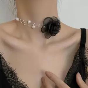 패션 비즈 목걸이 장미 여성 끈목걸이 진주 초커
