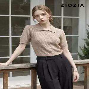 [ZIOZIA W] 여성 반팔 카라 니트티셔츠 가디건 (AFD2EC1102)