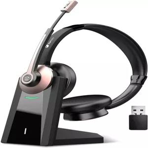 무선 헤드셋 마이크 노이즈 캔슬링 및 USB 동글이 포함된 블루투스 음소거 충전 도크가 헤드폰 PC 컴퓨터