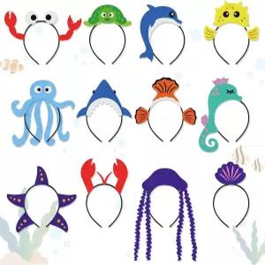 씨보린 12Pcs 바다 동물 물고기 머리띠 언더 더 테마 생일 오션 파티 학생 의상 장식 선호 해파리 상어