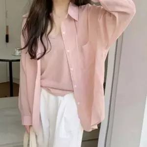 [하프클럽/]블라우스 여성 여름 루즈핏 시스루 셔츠 긴팔 남방