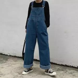 [하프클럽/]데님 오버롤 팬츠 여성 와이드 멜빵바지 데일리룩