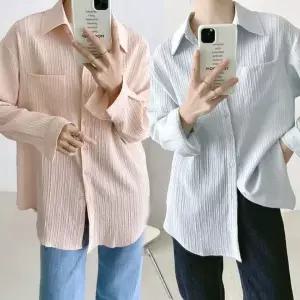 [하프클럽/]블라우스 루즈핏 아사면 여름 셔츠 오버핏 화이트