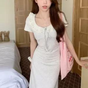[하프클럽/]롱원피스 카라 레이스 프릴 슬림 데일리 휴가룩