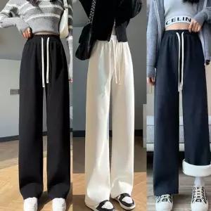 [하프클럽/]바지 여성 골지 코듀로이 와이드 기모 허리밴딩