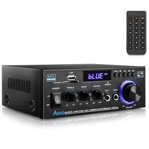 AK45 스테레오 앰프 홈 오디오 리시버 300W 2채널 블루투스 5.0 파워 시스템 FM 라디오 USB SD 카드 시어터 스피커 스튜디오용 리모컨 포함 노래방