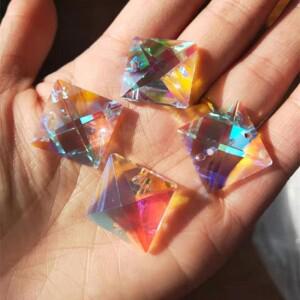 Camal 46PCS  컬러 스퀘어 크리스탈 루즈 비드 22mm 2 홀 샹들리에 걸이램프 조명 교체 부품 SunCatcher 커