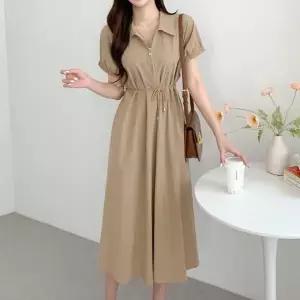 플레어원피스 반팔원피스 집업 빅카라원피스 허리스트링 브이넥원피스 여유소매