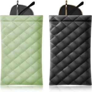 COMF-PRO 스퀴즈 탑 선글라스 파우치 - 휴대용 정리 가방 소프트 PU 가죽 안경 2팩