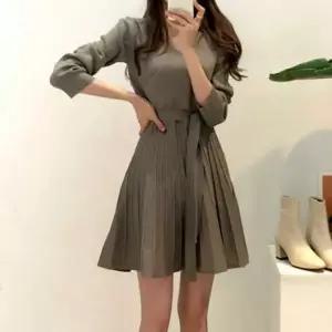 주름 하객룩 플리츠 허리끈원피스 봄원피스 가을원피스 간절기코디 브이넥