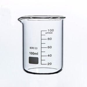 100ml 저형 비커 화학 실험실 붕규산 유리 투명 스파우트 포함