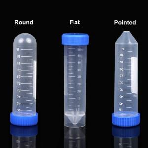 10Pcs 50ml 원심 분리기 튜브 스크류 캡 플랫/라운드/뾰족한 바닥 실험실 유리 병  용기 용품