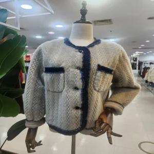 여성 인조무스탕 청배색니트자켓 M3WBJ106