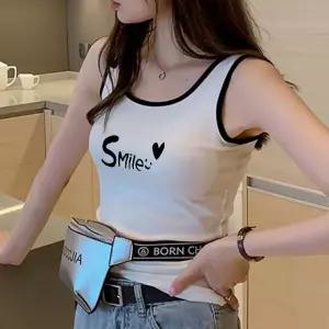 패스타임 여성 여름 순면 레터링 U넥 나시 조끼 슬림핏 민소매 티셔츠